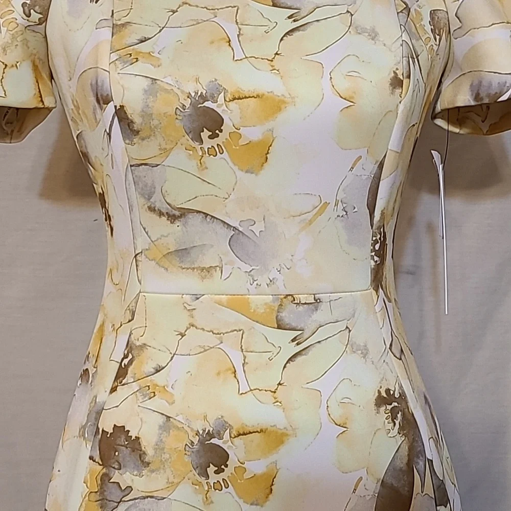 Calvin Klein Yellow Floral Detail Short Sleeve Sheath Dress - Picture 7 of 11